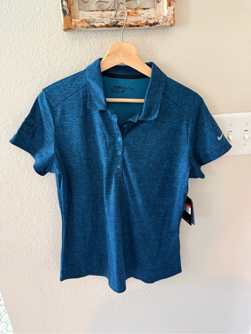 Nike Women’s Heathered Teal Blue Polo Button-Down Shirt